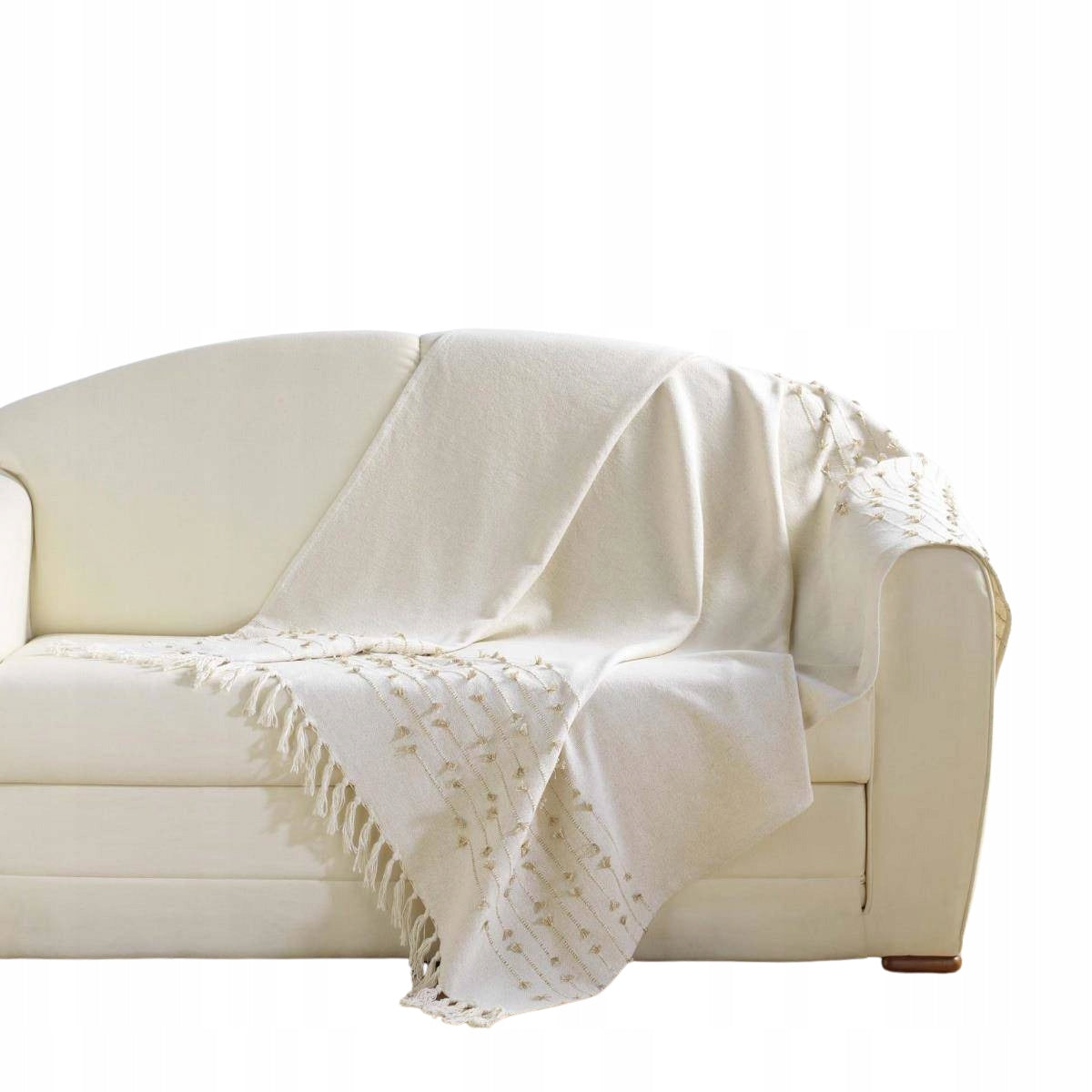 COTTON BEDSPREAD WHITE PLAID WITH FRINGES SOFT BLANKET 125X150 GOLDEN SUNSET Brand Douceur d'intérieur