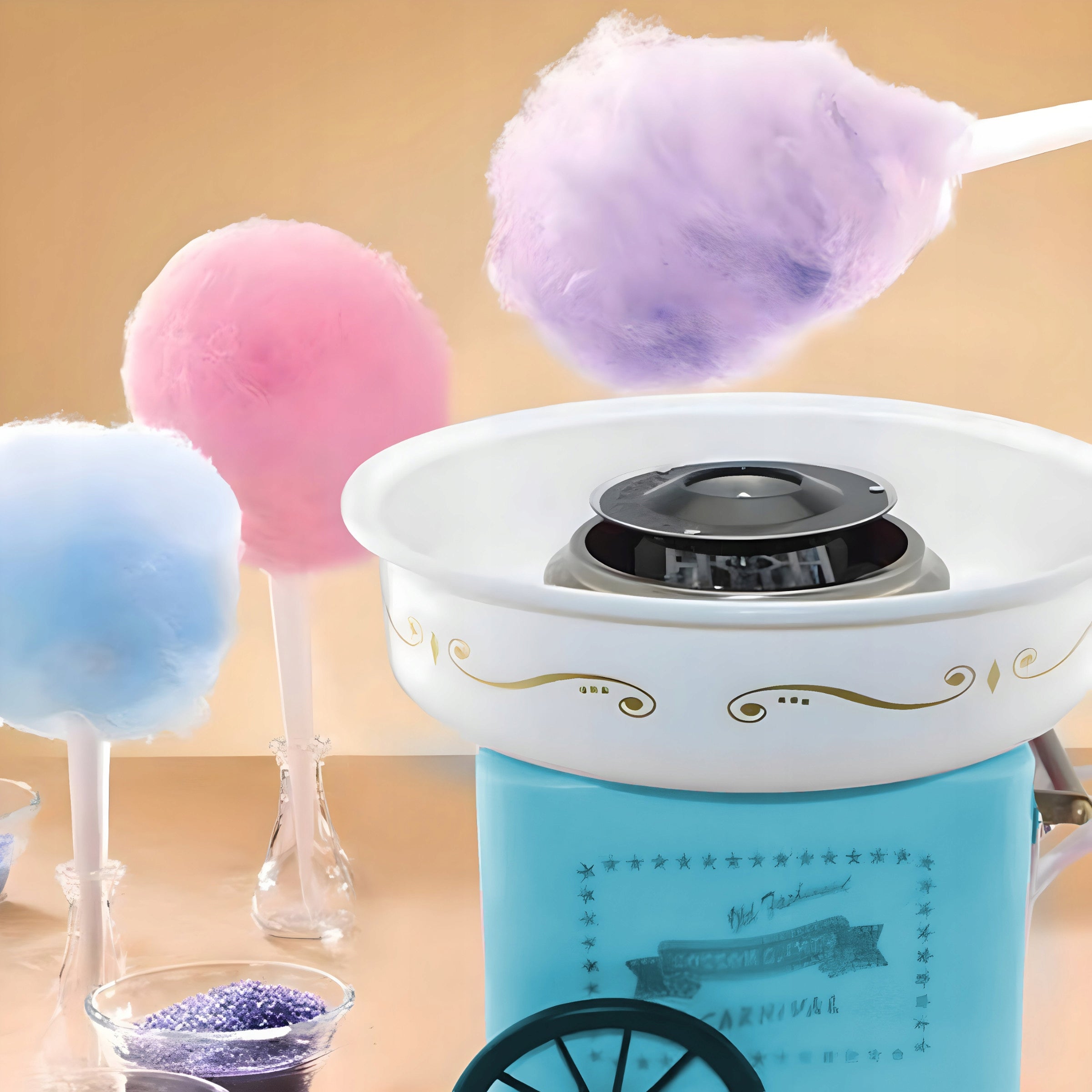 COTTON CANDY MACHINE HOMEMADE COTTON CANDY MACHINE TROLLEY + STICKS 550W Power 550 W