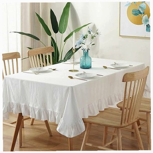 COTTON TABLECLOTH WITH FRILLS VINTAGE STYLE FOR DINING ROOM FOR CHRISTMAS GIFT