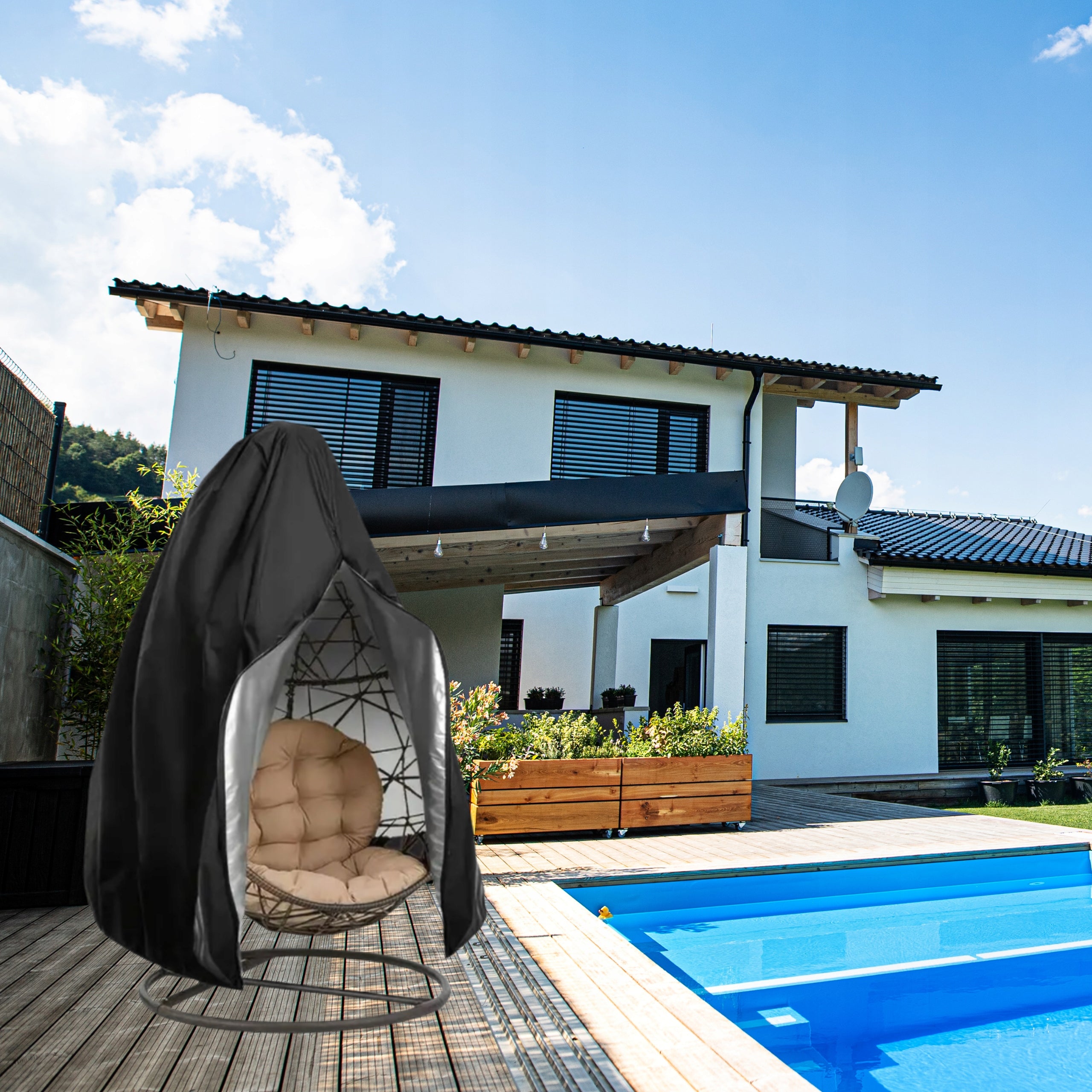 COVER FOR ARMCHAIR STORK OUTDOOR SOCKET BLACK FOR TERRACE BALCONY LARGE Length 190 cm