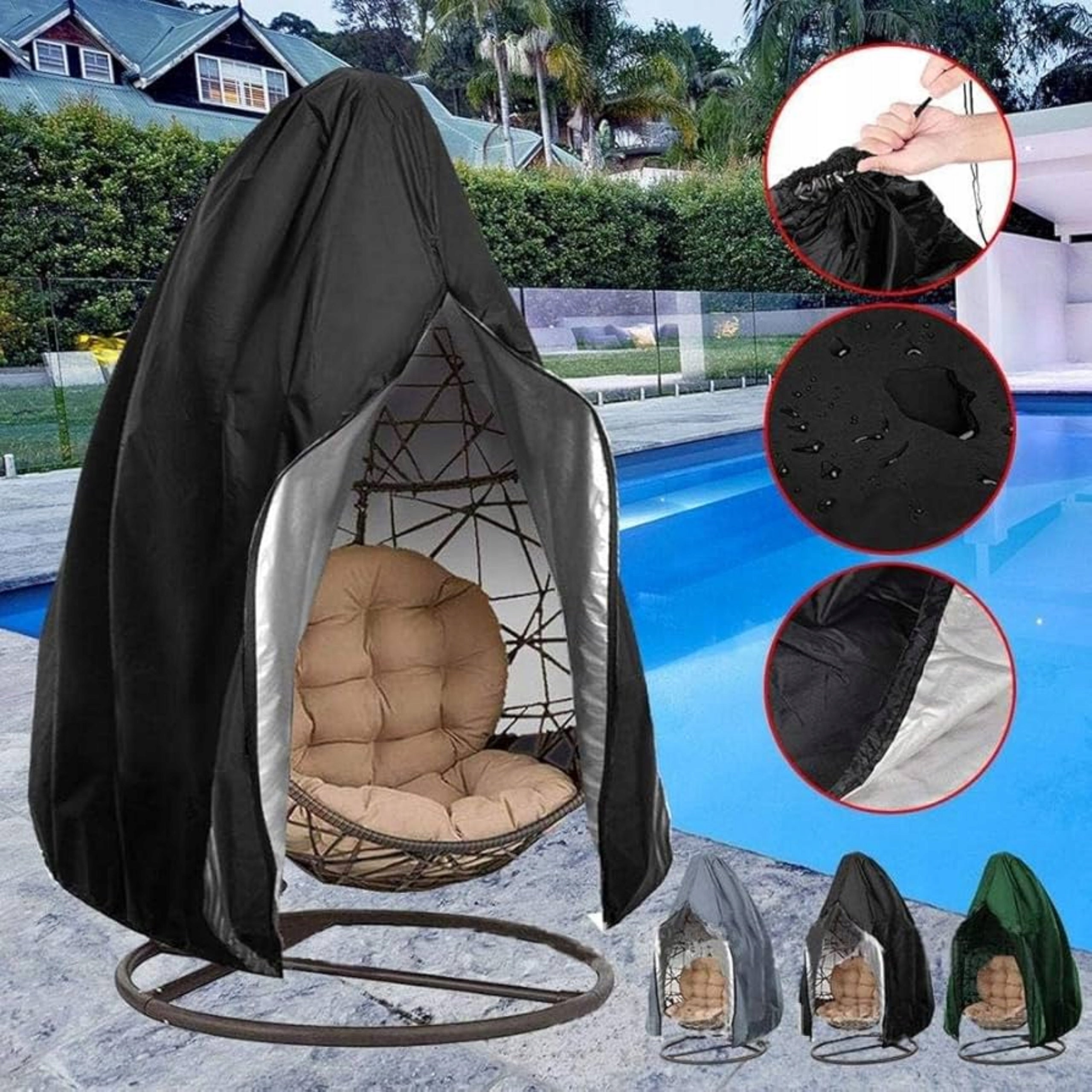 COVER FOR ARMCHAIR STORK OUTDOOR SOCKET BLACK FOR TERRACE BALCONY LARGE Product height 190 cm