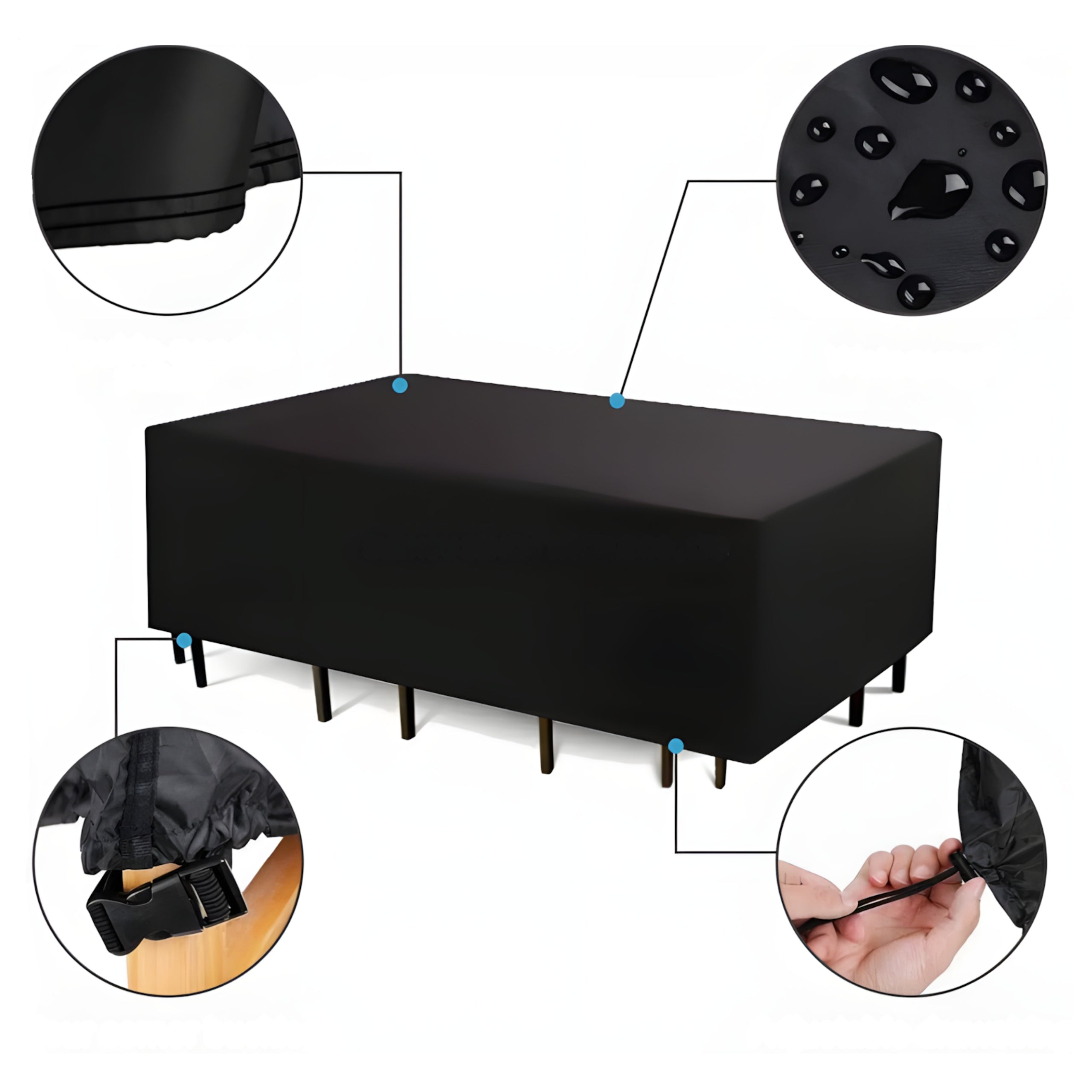 COVER FOR GARDEN FURNITURE TABLE CHAIRS BLACK WATERPROOF TARPAULIN 240CM Product width 162 cm