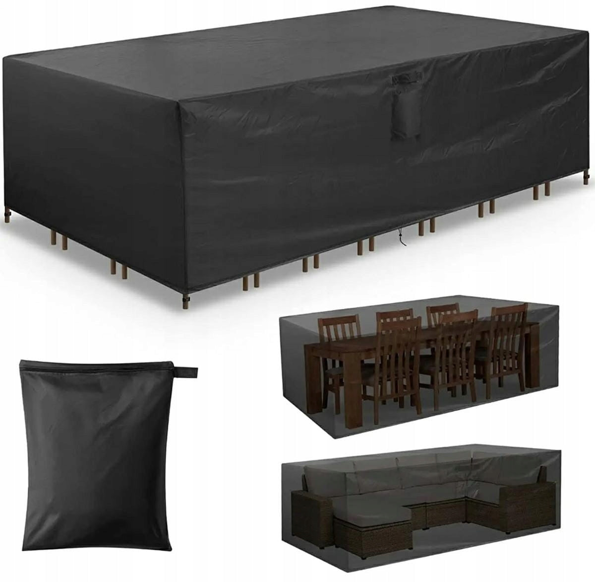 COVER FOR GARDEN FURNITURE TABLE CHAIRS BLACK WATERPROOF TARPAULIN 240CM