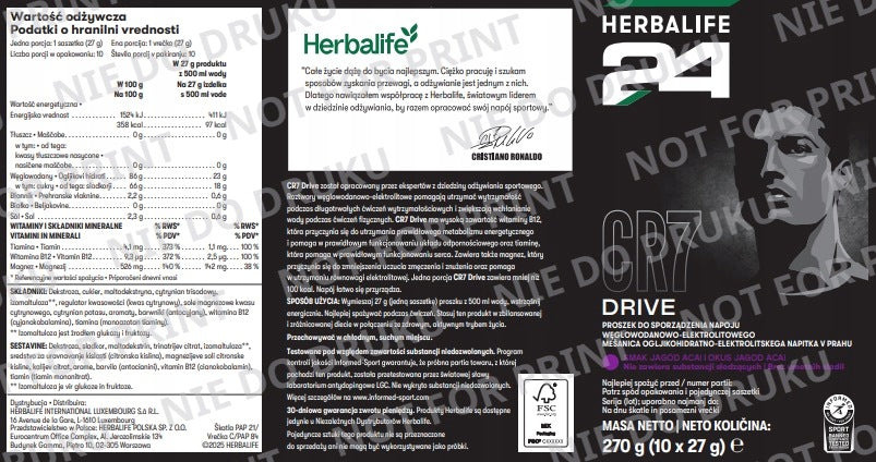 CR7 Drive Sachet taste of acai berries 10 sachets of 27 g hypotonic drink Expiration date at least 1 year from the date of purchase