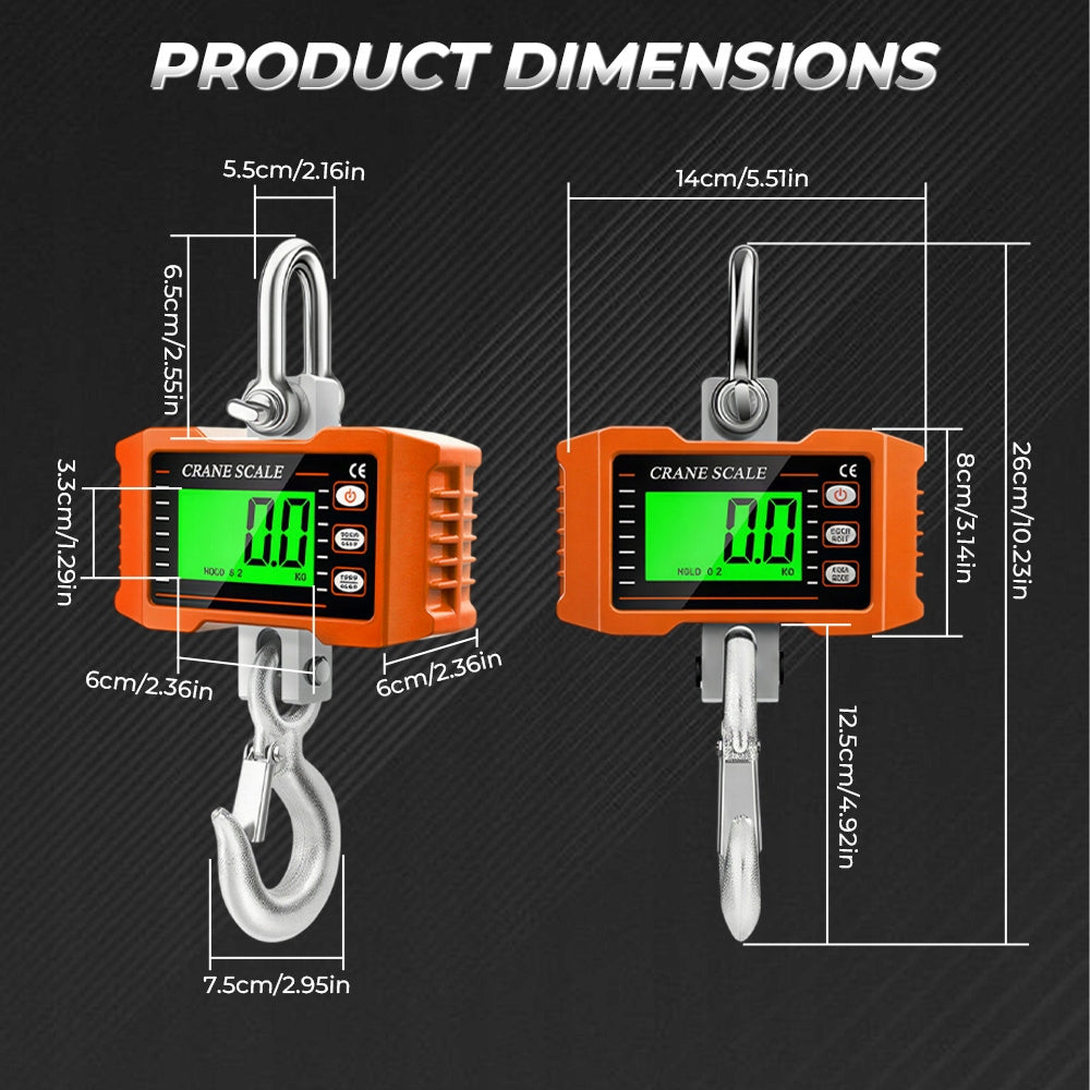 CRANE HOOK SCALE DIGTAL LCD BACKLIGHT WITH REMOTE & HOOK 1000KG ORANGE Manufacturer code DCYK-1000KG