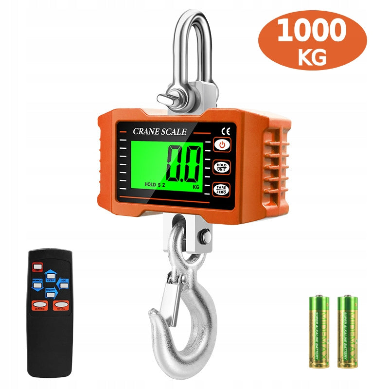 CRANE HOOK SCALE DIGTAL LCD BACKLIGHT WITH REMOTE & HOOK 1000KG ORANGE
