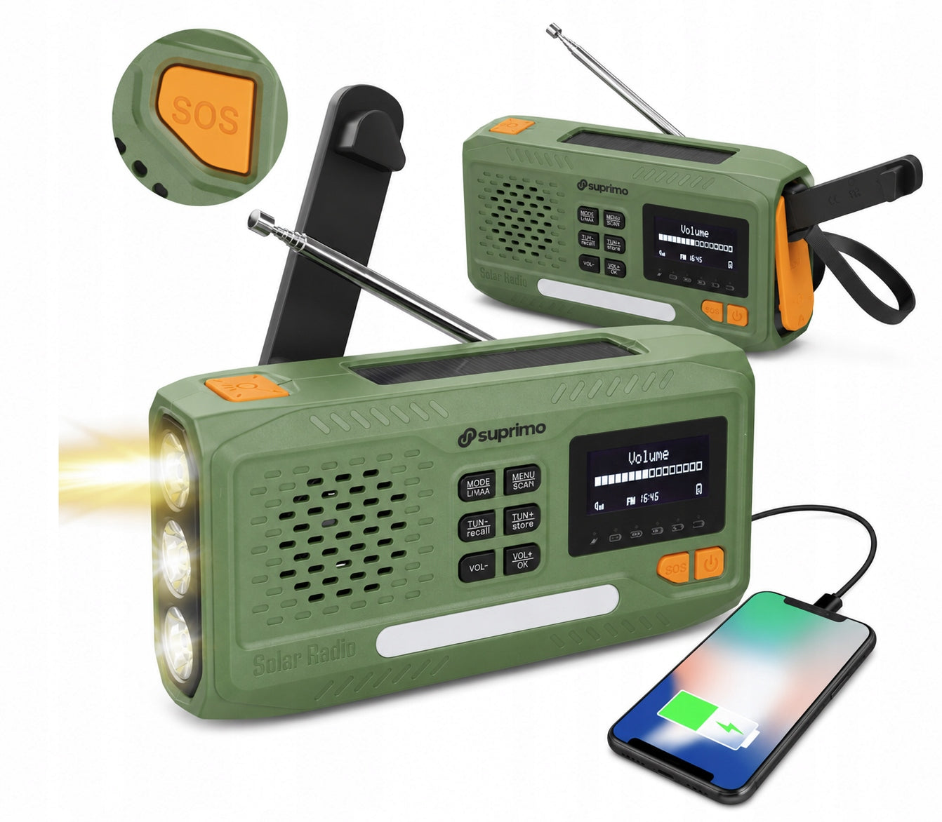 CRANK RADIO PORTABLE KITCHEN SOLAR DYNAMO FLASHLIGHT POWERBANK 4500mAh Packaging status original