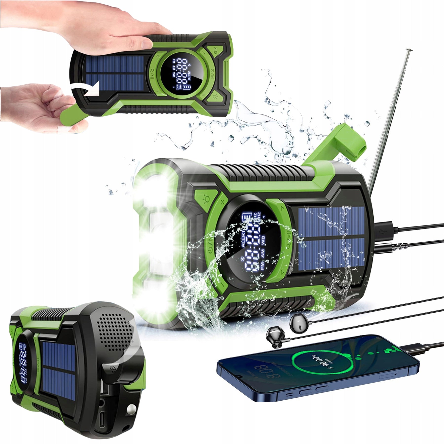 CRANK RADIO PORTABLE KITCHEN SOLAR DYNAMO FLASHLIGHT POWERBANK 5000mAh