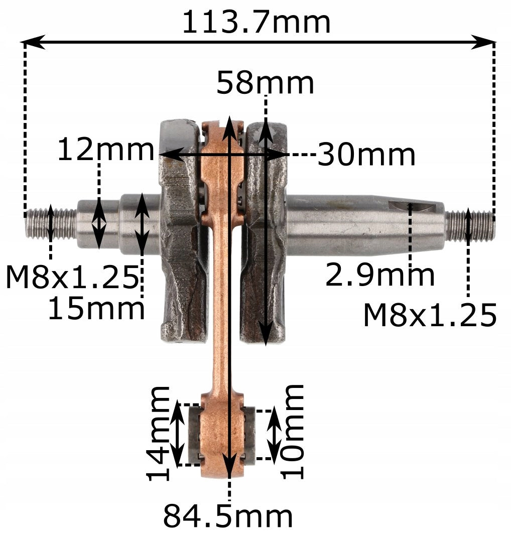 CRANKSHAFT FOR COMBUSTION SCYTHE MOWER PIN 10 MM NAC DEMON Manufacturer code 117-008