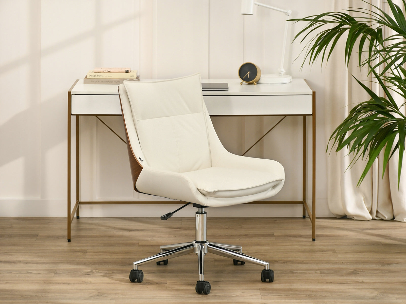 CREAM OFFICE CHAIR WITH ECO-LEATHER BENT WOOD WALNUT LEON BASE CHROME Manufacturer code 5907698696742