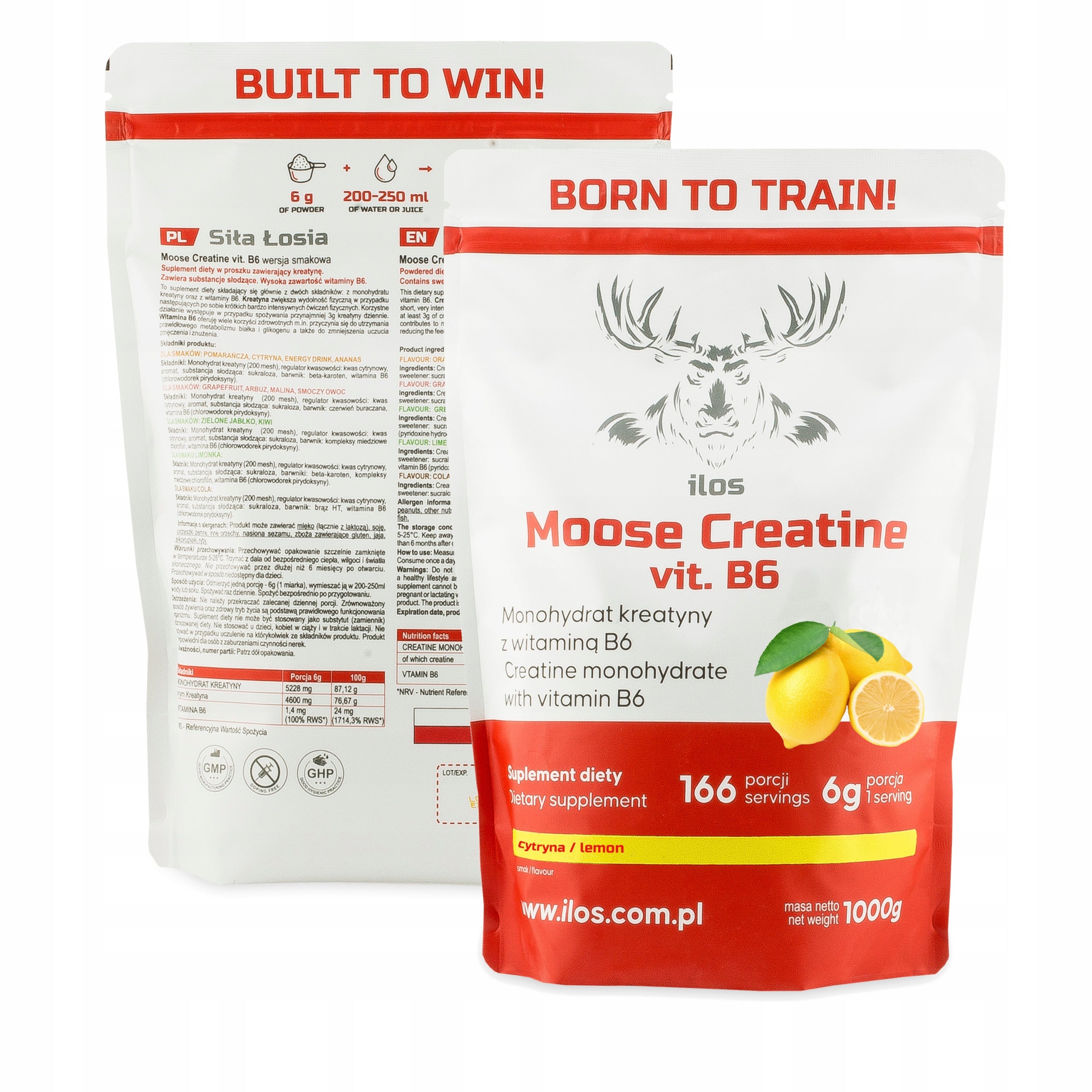 CREATINE MONOHYDRATE 1000g - ilos ELK STRENGTH - lemon flavour 1kg Expiration date at least 1 year from the date of purchase