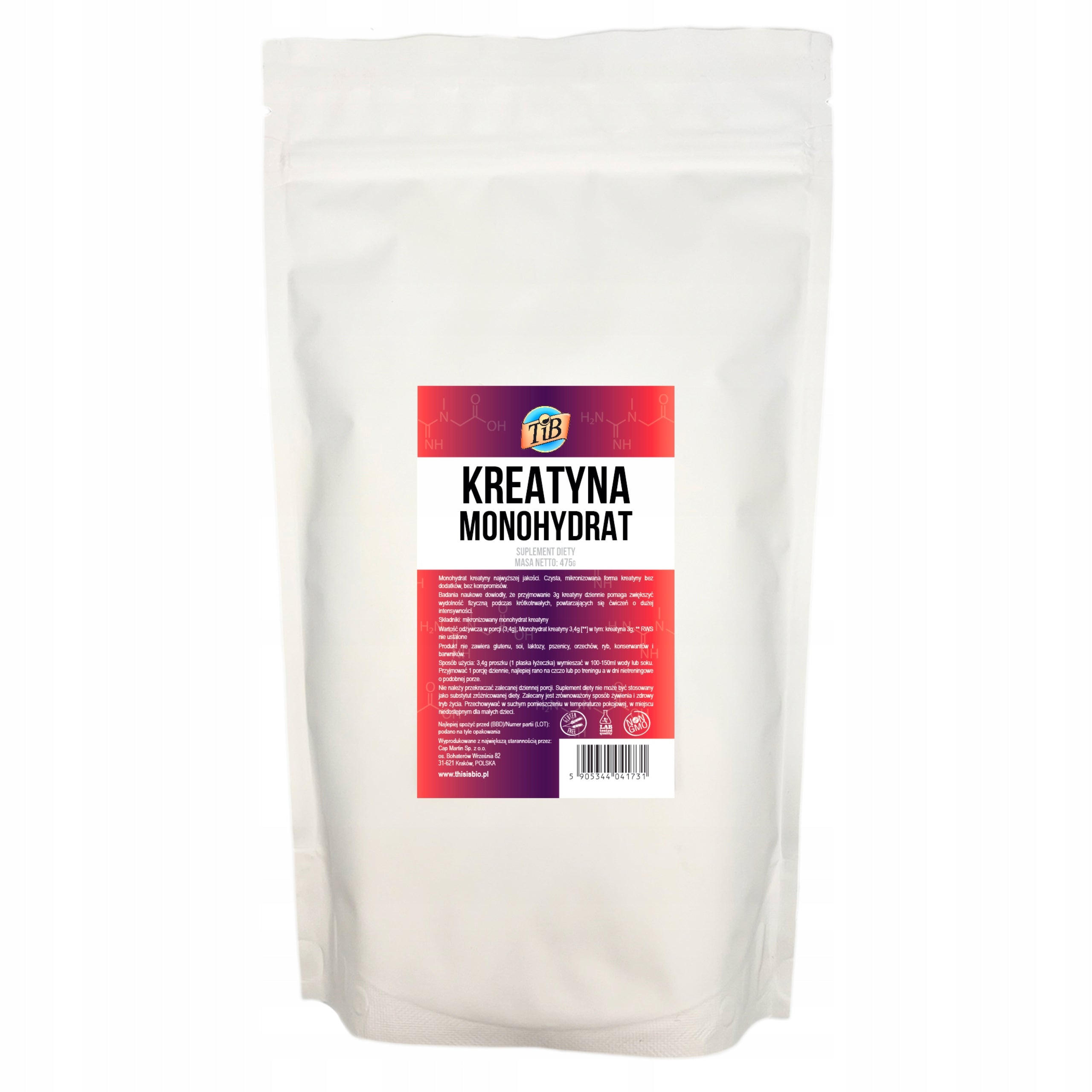 CREATINE MONOHYDRATE 475g Pure without additives 139 servings Strength Regeneration Packaging status original