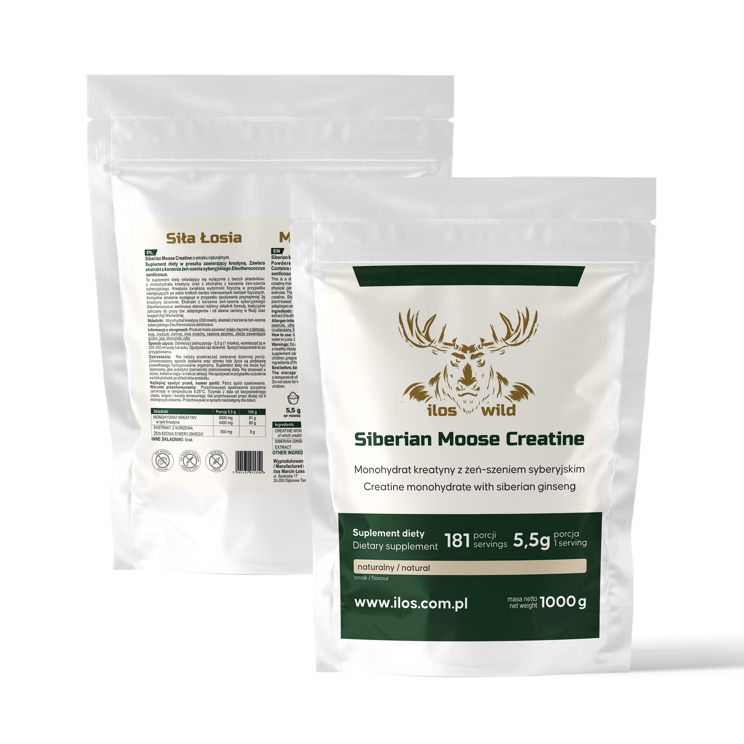 CREATINE MONOHYDRATE SIBERIAN GINSENG 1kg NATURAL ilos ELK STRENGTH 1000g Expiration date at least 1 year from the date of purchase