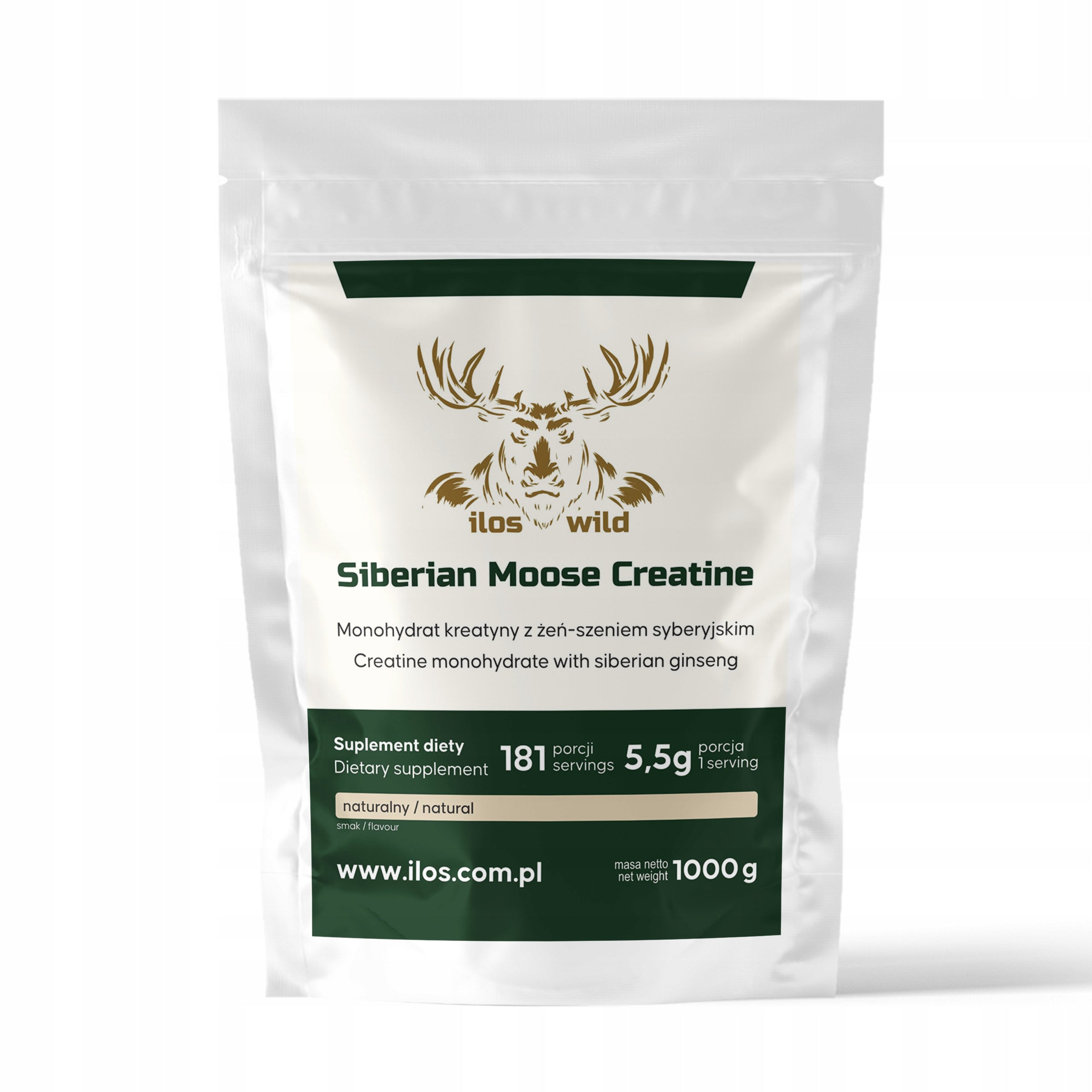 CREATINE MONOHYDRATE SIBERIAN GINSENG 1kg NATURAL ilos ELK STRENGTH 1000g