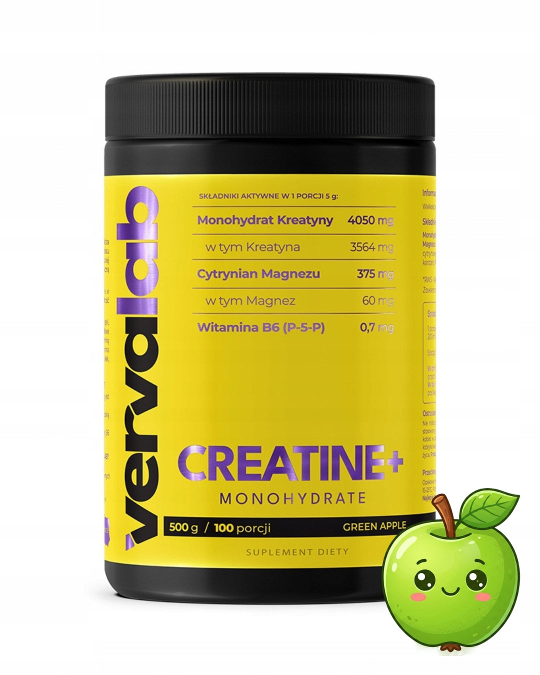CREATINE VERVALAB CREATINE+ MONOHYDRATE GREEN APPLE 500g