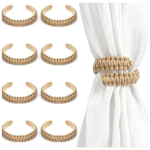 CRINKLE HANDLES FOR CURTAINS BOHO HEMP ROPE SET OF 8 PIECES metal