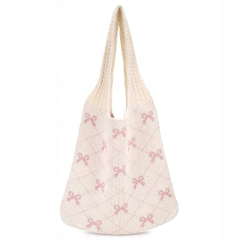 CROCHETED KNIT SHOULDER BAG FOR WOMEN PINK SUMMER HOME