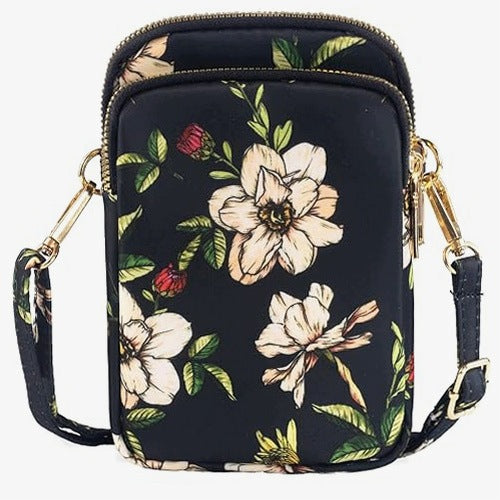 CROSSBODY BAG WOMEN'S MINI NYLON FOR PHONE WALLET WHITE FLOWER