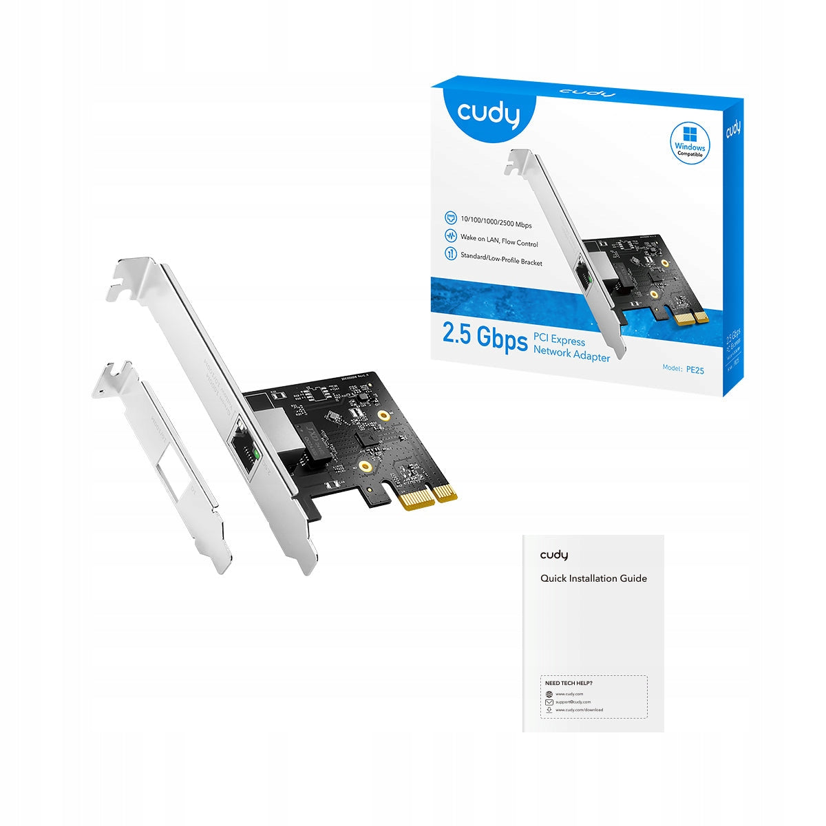 CUDY PE25 PCI-E NETWORK CARD 2.5G GIGABIT LAN ETHERNET RJ45 ADAPTER PRO