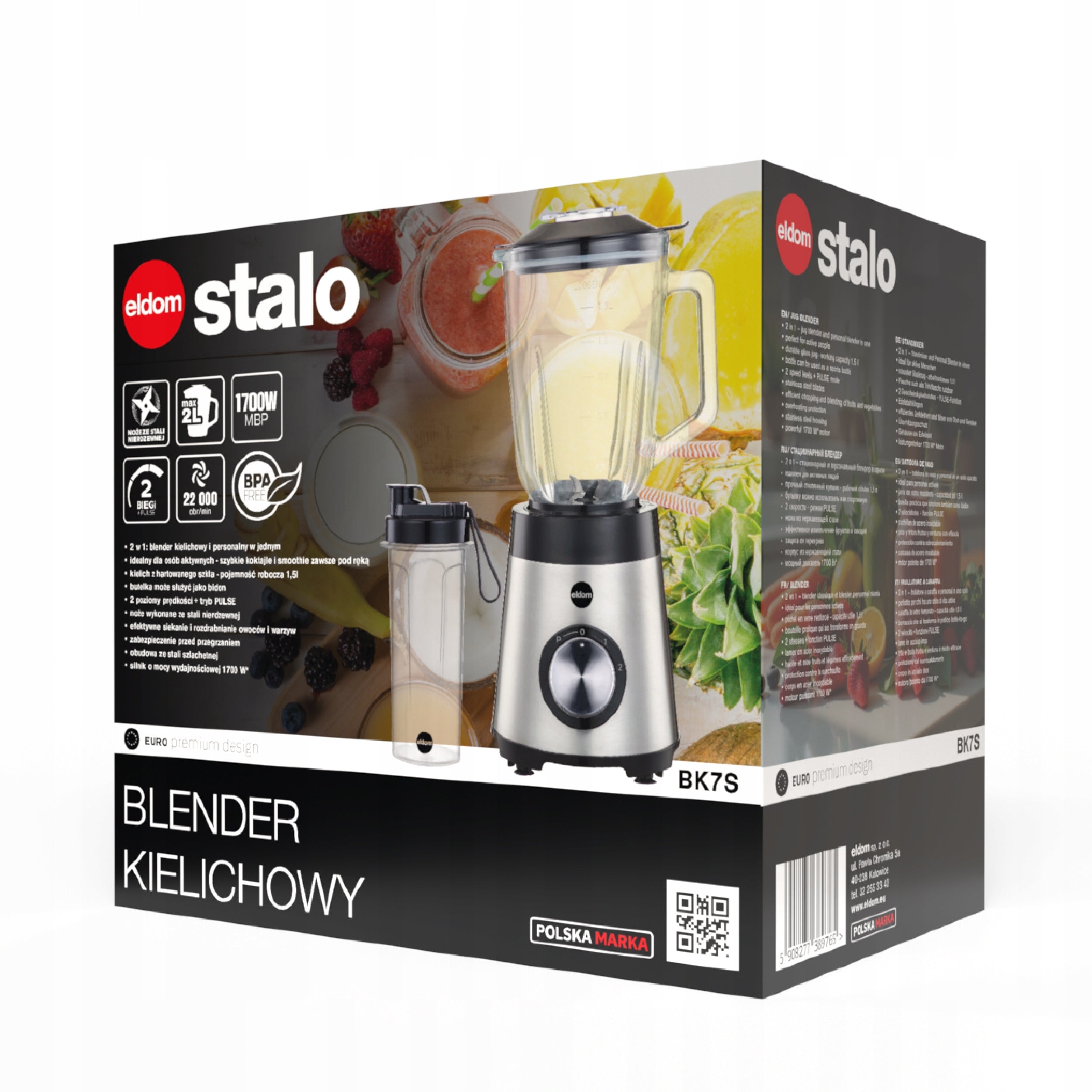 CUP BLENDER BK7S ELDOM 1000W TRIP PULSE BOTTLE 600ML GLASS PITCHER Brand Eldom