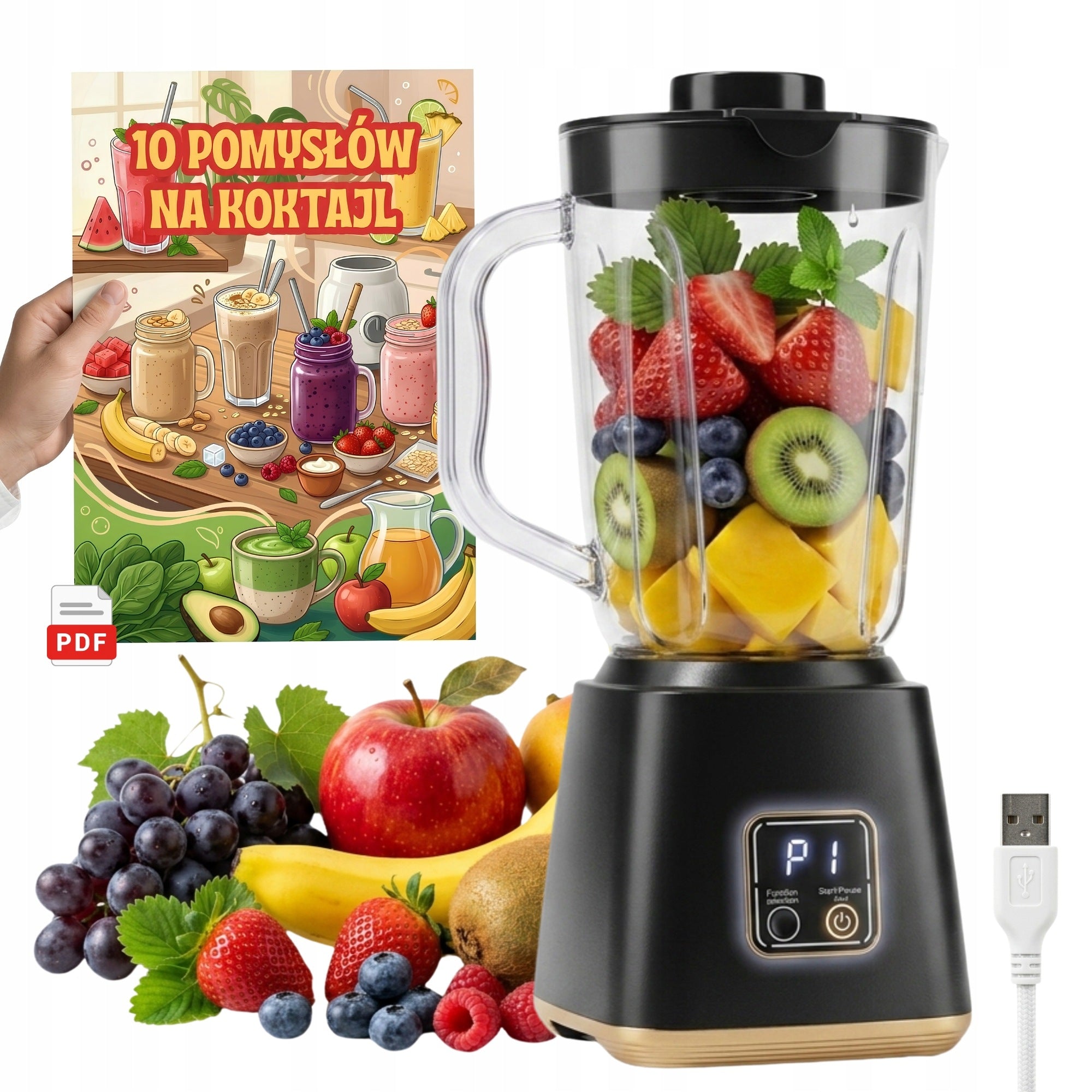 CUP BLENDER FOR PROTEIN SMOOTHIE COCKTAIL CRUSHES ICE + 10 RECIPES PDF