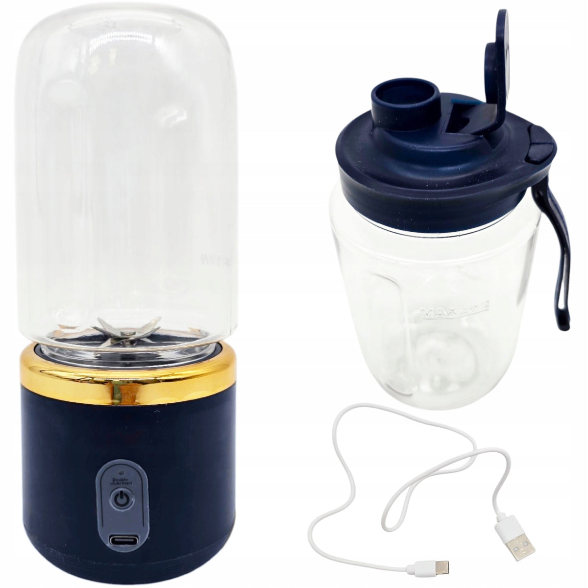 CUP BLENDER WIRELESS PORTABLE USB NAVY BLUE BOTTLE 18,5 CM