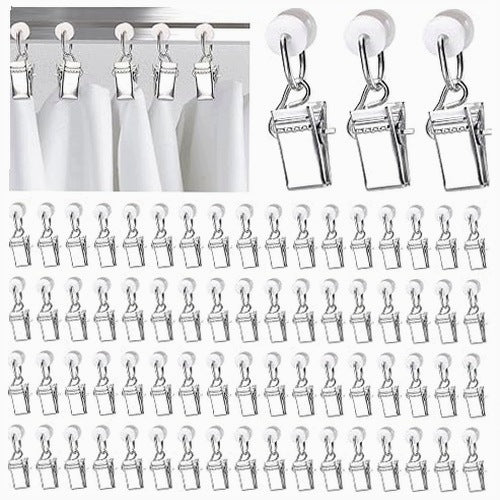 CURTAIN CLIPS WITH WHEELS METAL SET OF 70 PIECES METAL MOUNTING