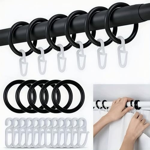CURTAIN RINGS BLACK 200 PCS WITH HOOKS WHITE CURTAIN ROD Brand no brand