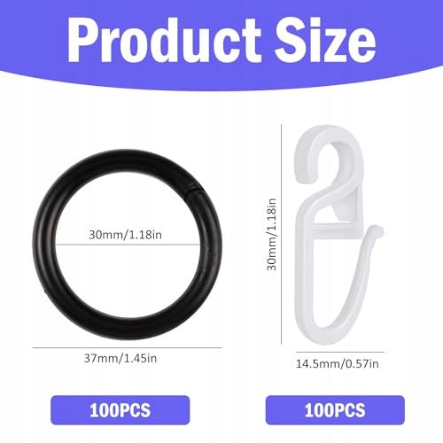 CURTAIN RINGS BLACK 200 PCS WITH HOOKS WHITE CURTAIN ROD Manufacturer code Producent niezależny