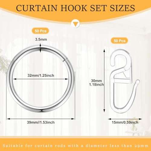 CURTAIN RINGS SILVER HOOKS SET OF 100 PCS WINDOWS FOR HOME Manufacturer code Bez marki