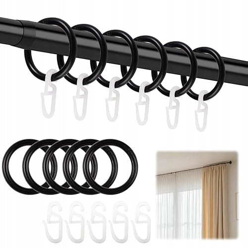 CURTAIN RINGS WITH HOOKS BLACK PLASTIC 200 PCS. SET