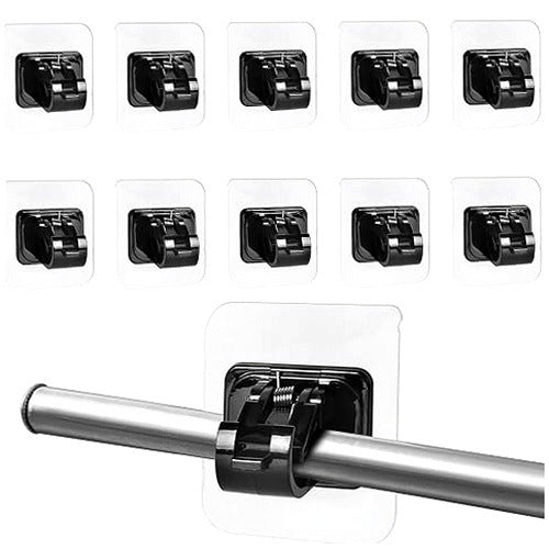 CURTAIN ROD HOLDERS SELF-ADHESIVE BLACK NAILLESS ADJUSTABLE 10 PCS