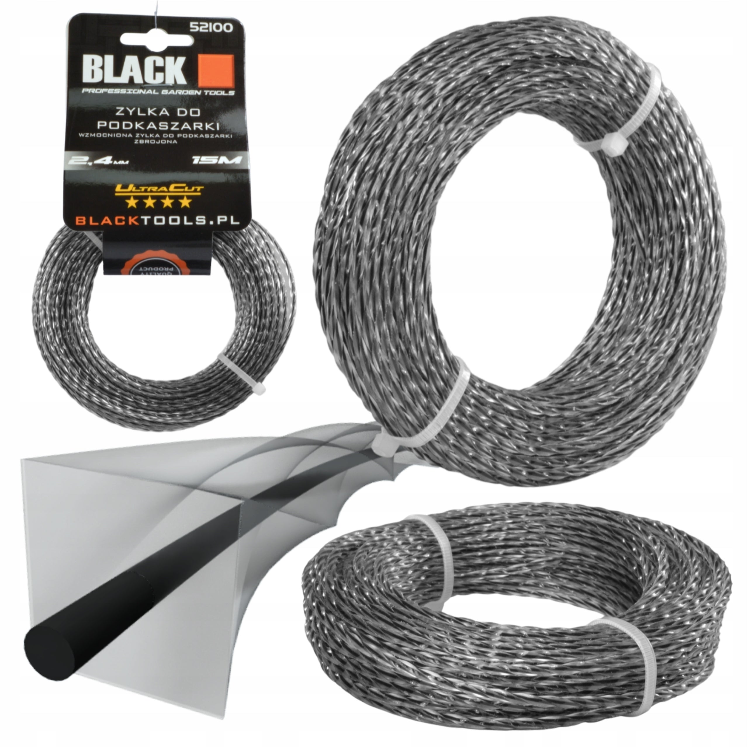 CUTTING LINE FOR CORRUGATED SCYTHE 2,4 MM REINFORCED WITH WIRE 15M STRONG BLACK