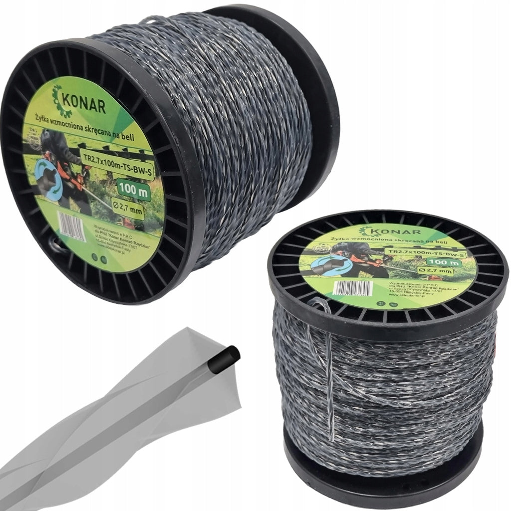 CUTTING LINE FOR SCYTHE 2,7mm 100m REINFORCED TWISTED KONAR Manufacturer code TR2.7x100m-TS-BW-S