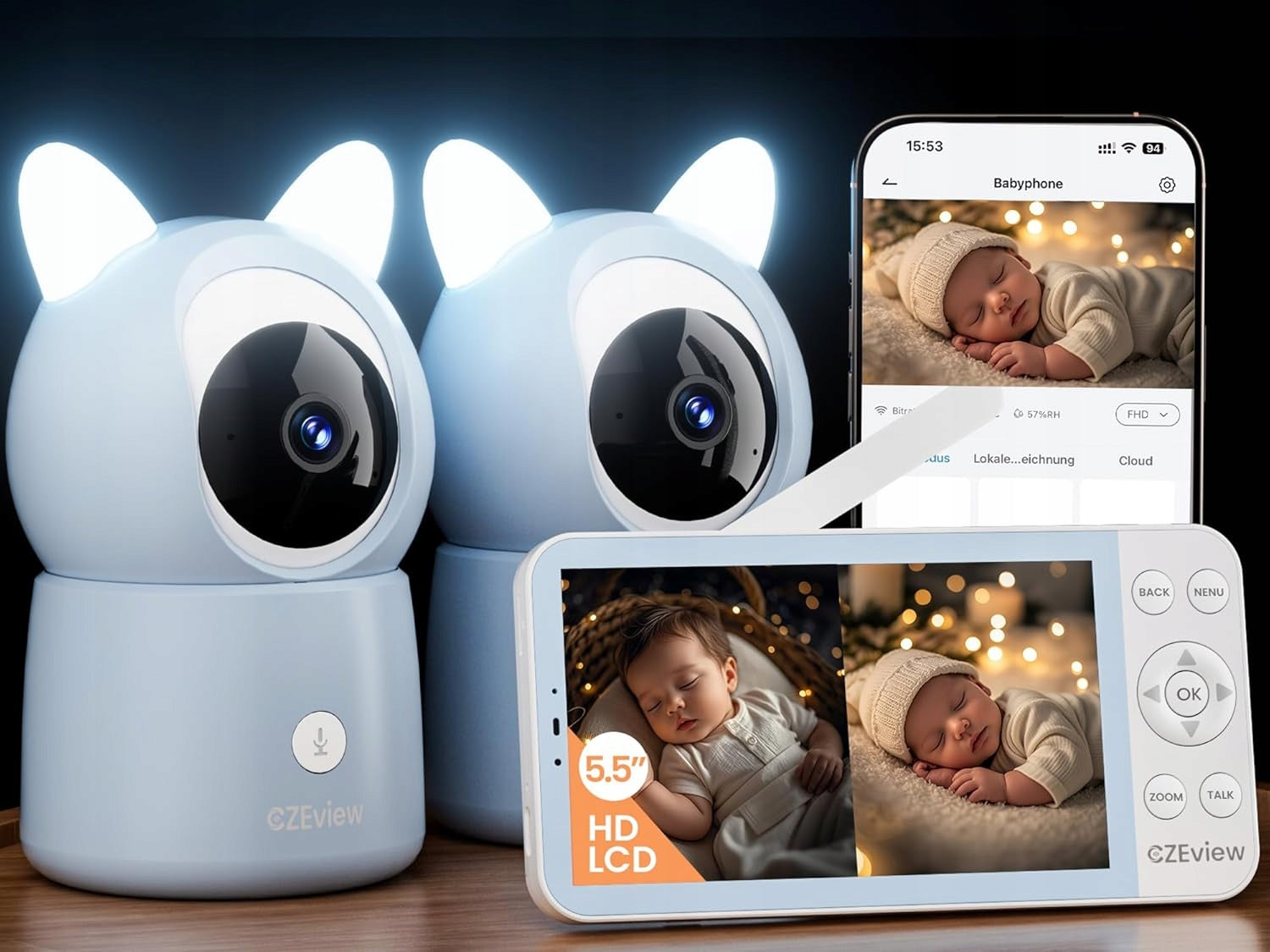 CZEview BM6 Baby Monitor with 2K Camera and 4X HD Baby Monitor with App
