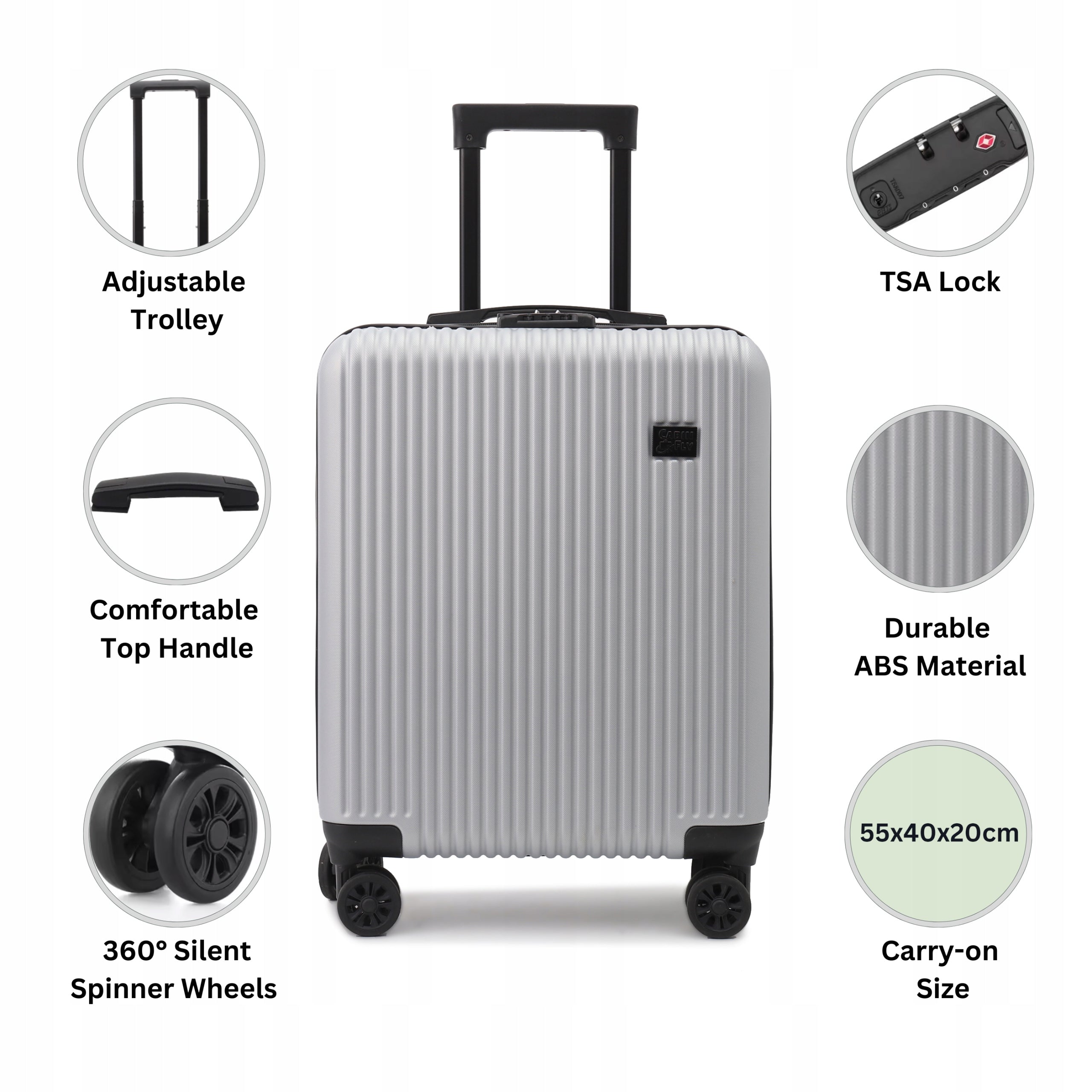 CabinFly Ryanair Suitcase 55 x 40 x 20 cm Hand Luggage 40 L ABS Gray Bag Manufacturer code 4779056350273