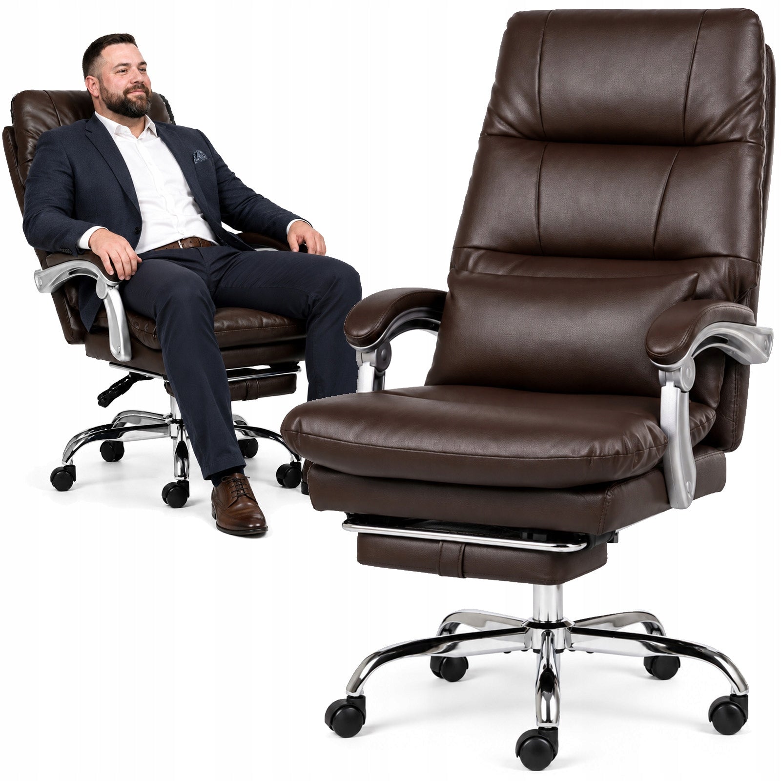 Cabinet swivel chair for desk leather brown large XL PREMIUM 140 kg