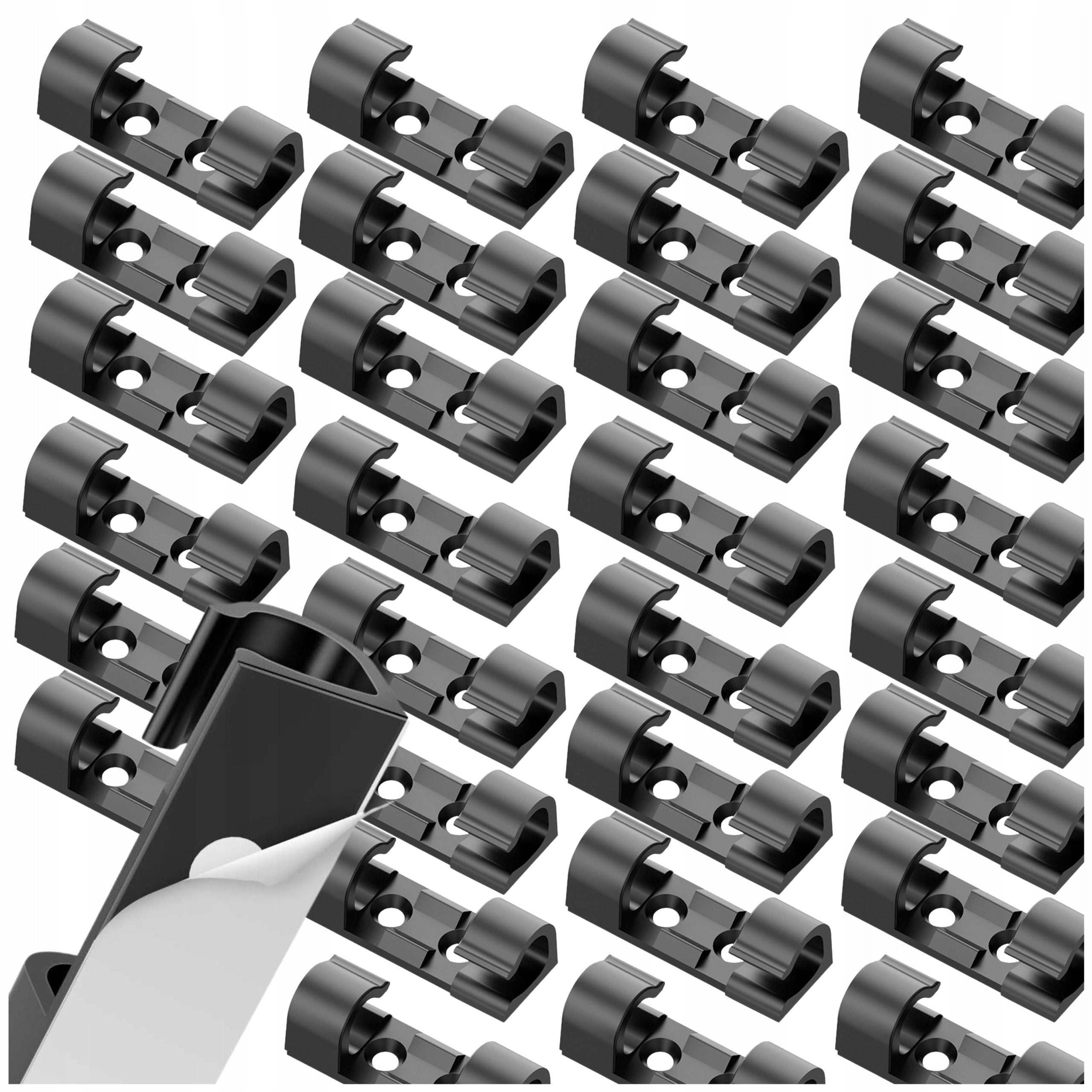 Cable Clips Wire Organizer Self Adhesive Handles 3M Set of 30 Pcs Manufacturer code Uchwyty na kable czarne klipsy do przewodów