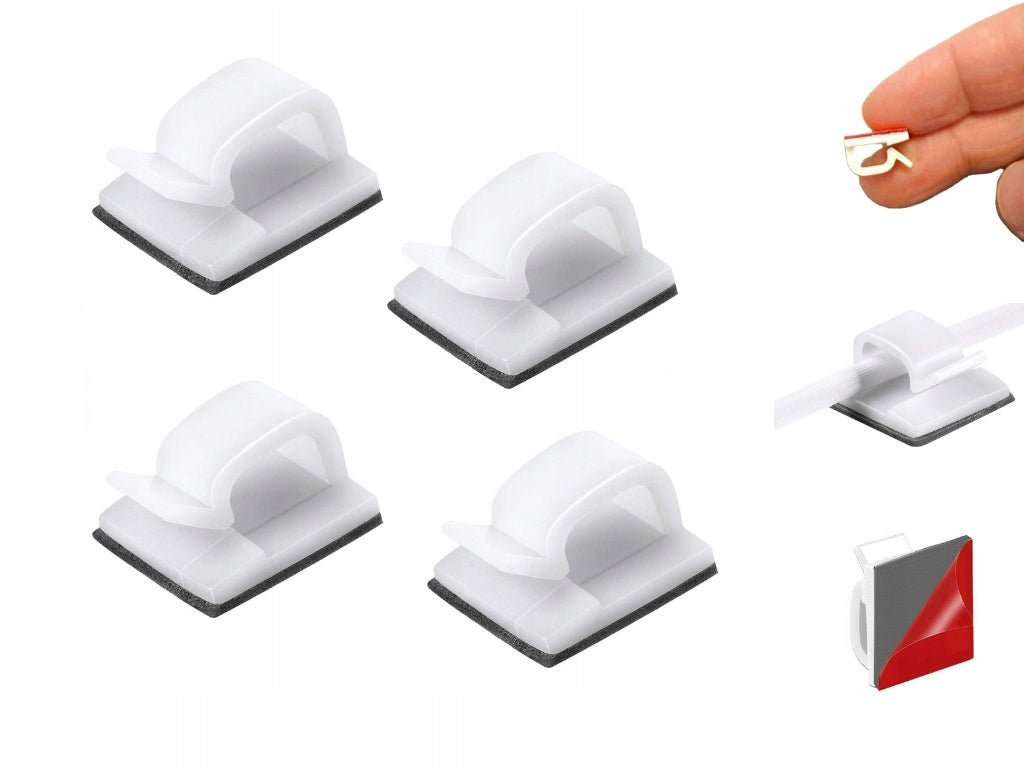 Cable Holder Self-Adhesive White 4 Pieces