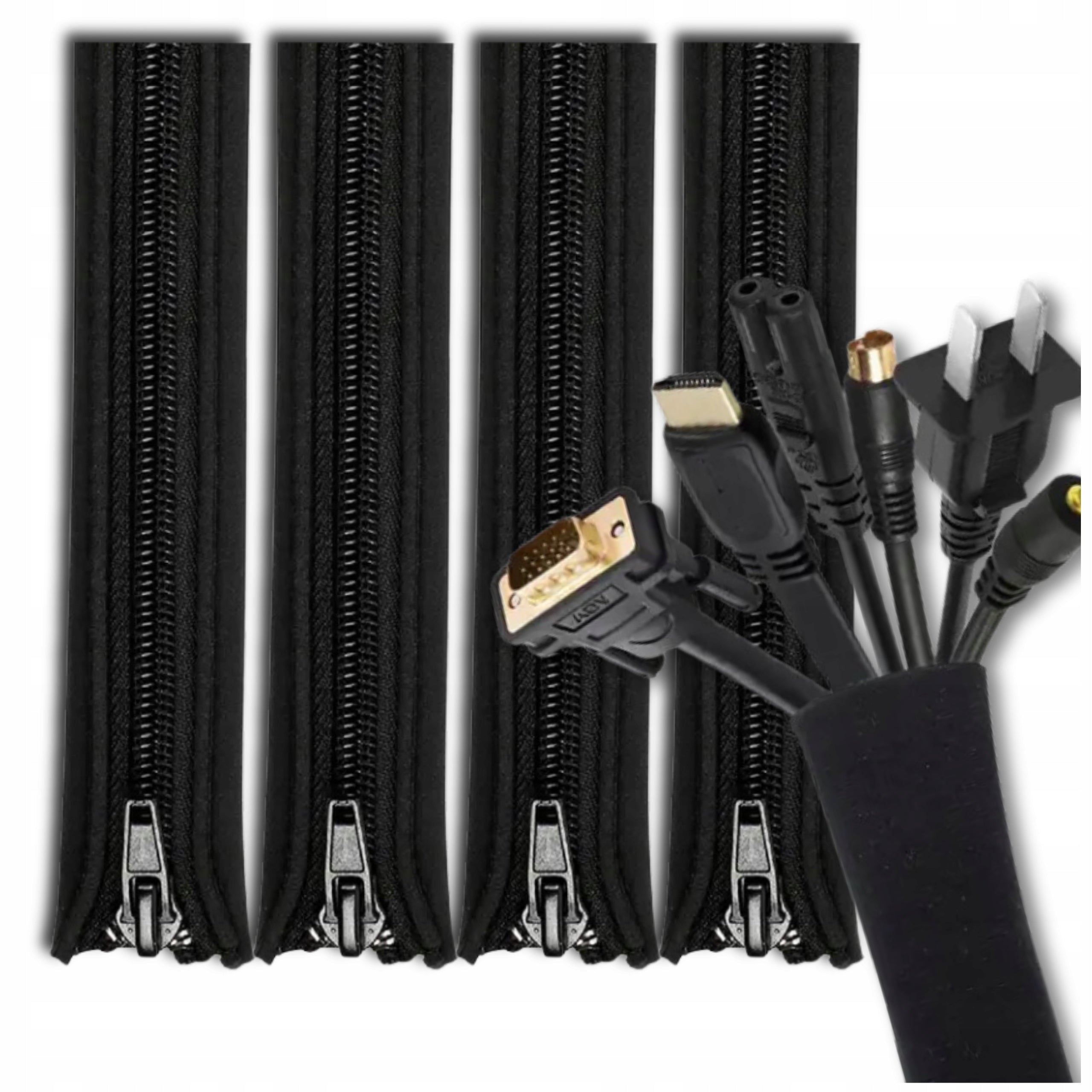 Cable Masker Zipper Masking Cover Black 4 Pcs