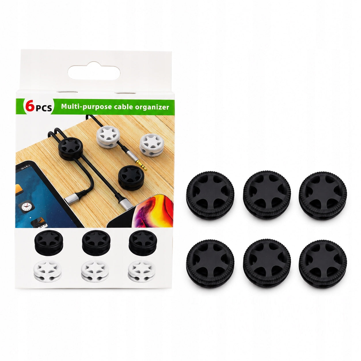 Cable Organizer 2-Slot Rim 6 Pcs Self-Adhesive Holder Black