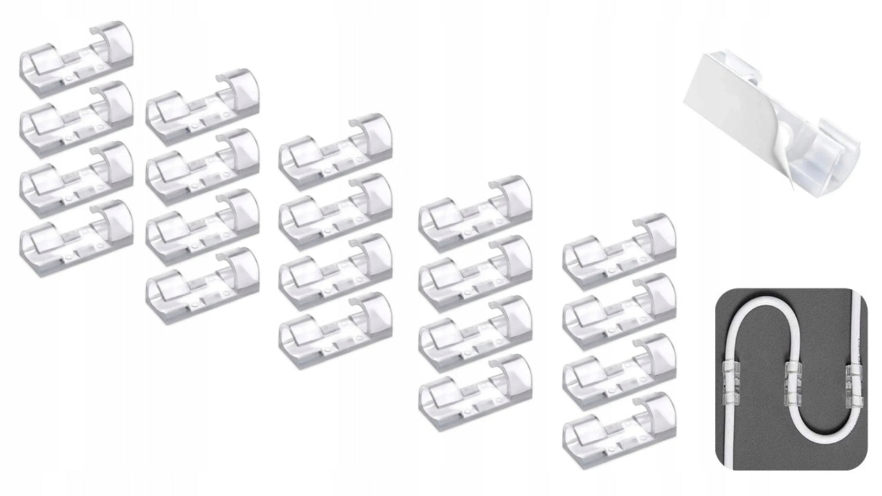 Cable Organizer 20 Pcs Clear Holder Tape Desk Power Cord