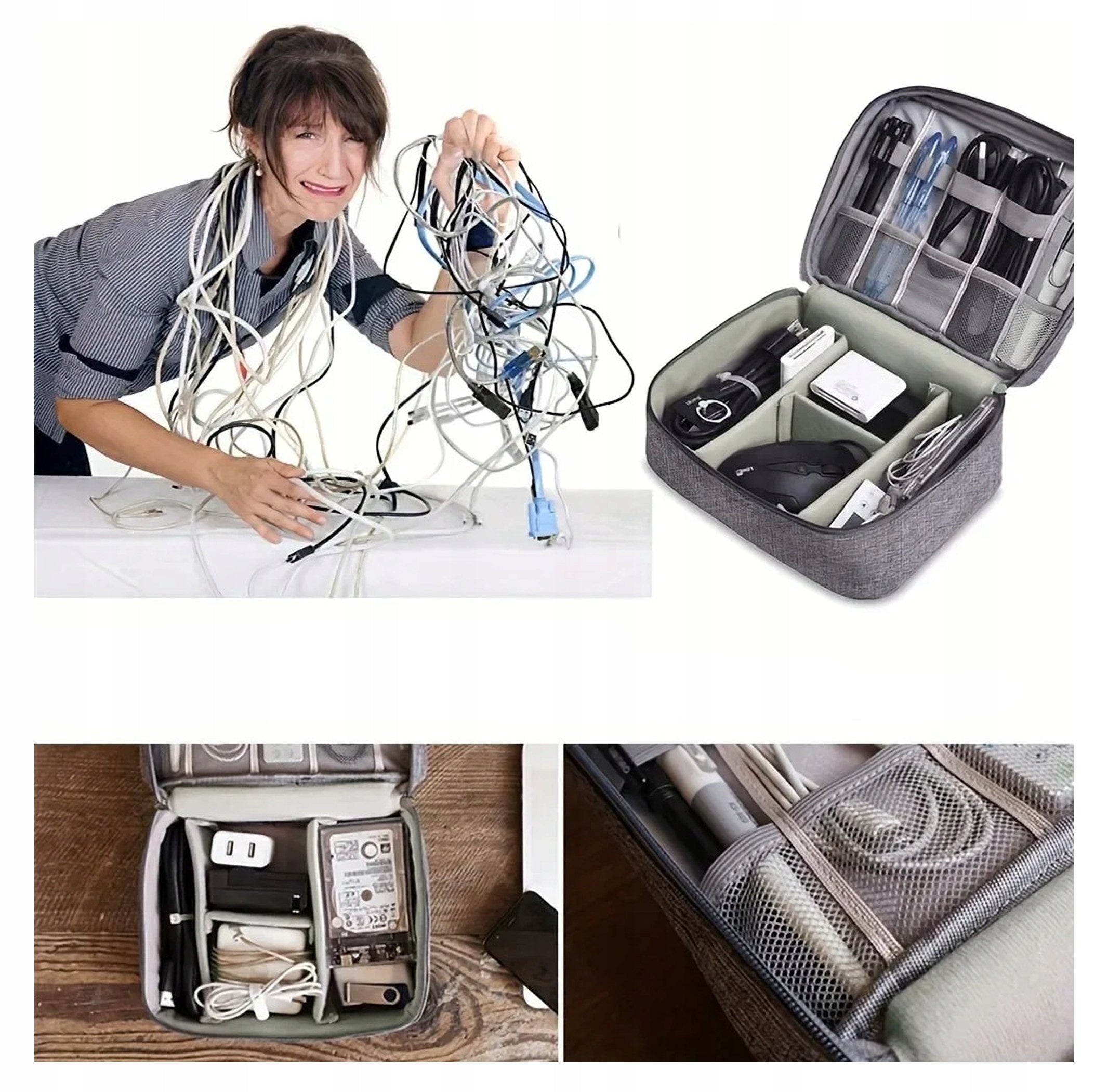 Cable Pouch Chargers Organizer Travel Sachet Pouch Bag 2 Grey Brand GSM Hurt