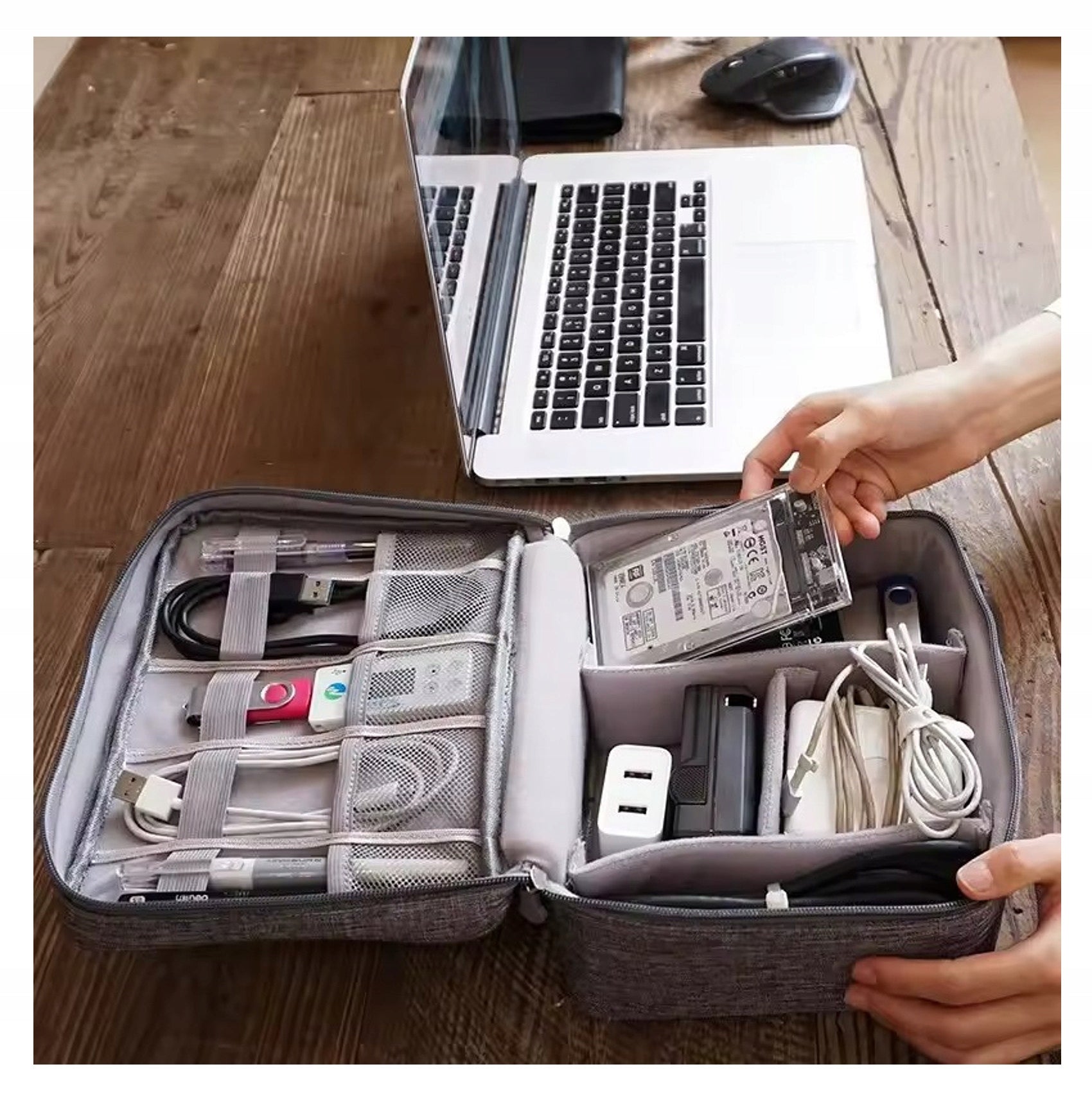 Cable Pouch Chargers Organizer Travel Sachet Pouch Bag 2 Grey Manufacturer code 72823 Duży 25cm x 18,5cm Przewody z uchwytem