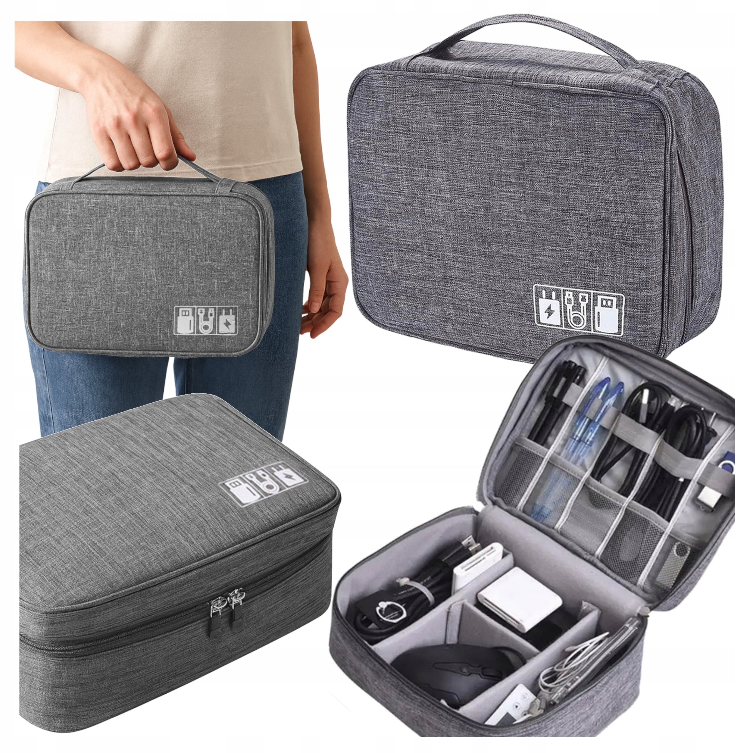 Cable Pouch Chargers Organizer Travel Sachet Pouch Bag 2 Grey