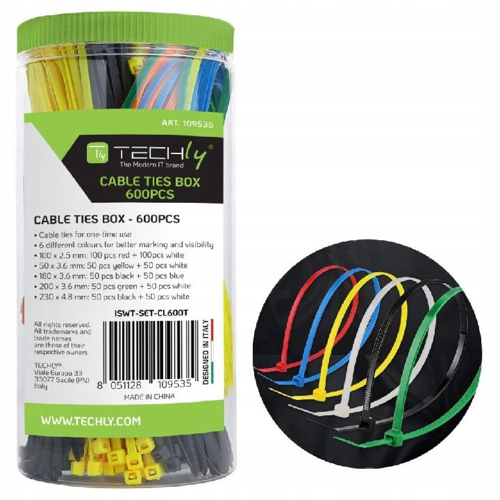 Cable Ties Cable Tangles 600 Pieces Colorful Techly Brand Techly