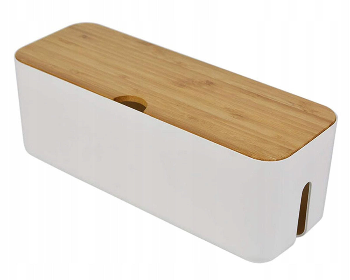 Cable container white organizer with lid 30x11 cm