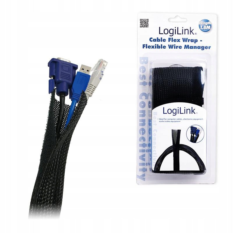 Cable organizer LogiLink KAB0006 flexible 1,8m black Packaging status original
