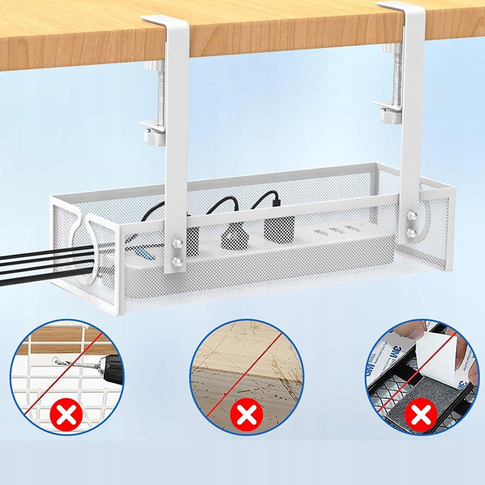Cable organizer wires desk basket shelf grille hanger white Model Nośnik kablowy