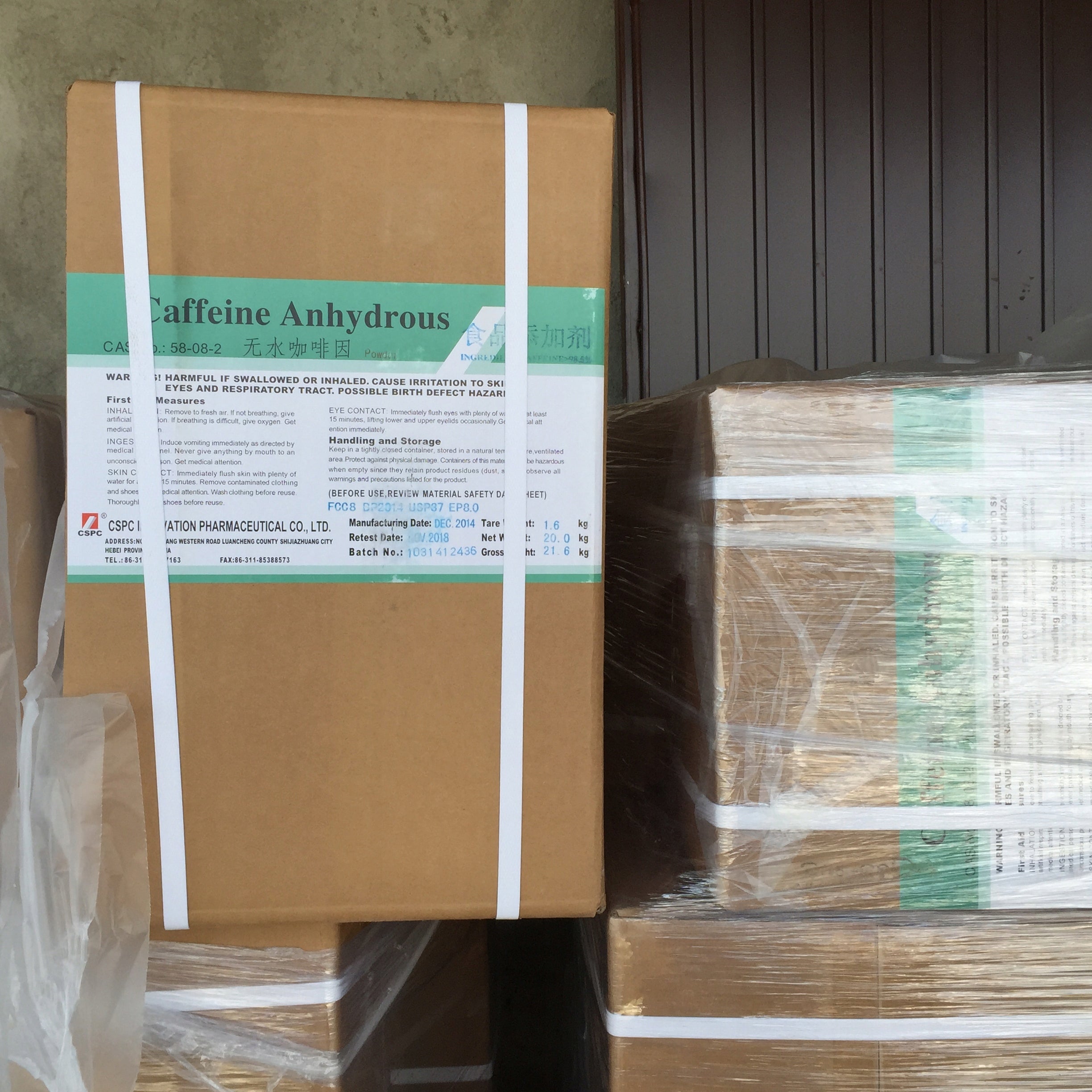 Caffeine anhydrous 20kg 100% powder dust CSPC carton